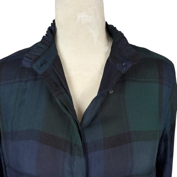 Loft Petite blue and green plaid long sleeve collared button down shirt SP - Picture 6 of 10